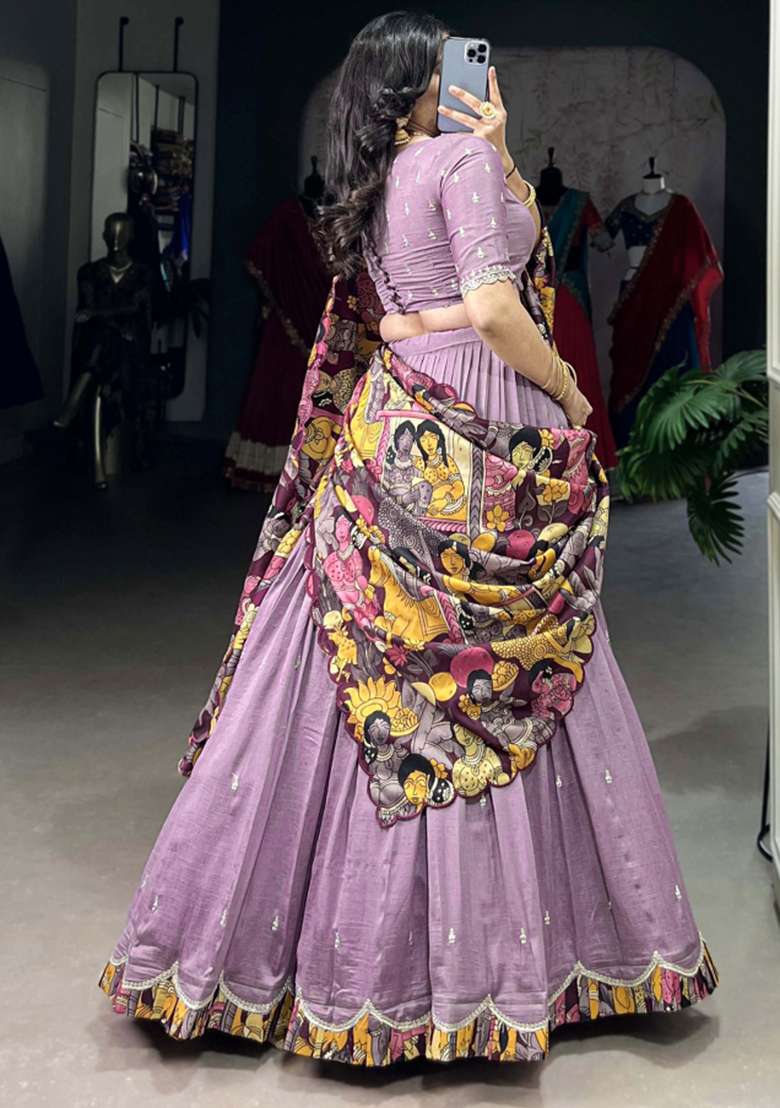 Purple Embroiderd Silk Blend Lehenga Set for Diwali and Festive Wear - Indya