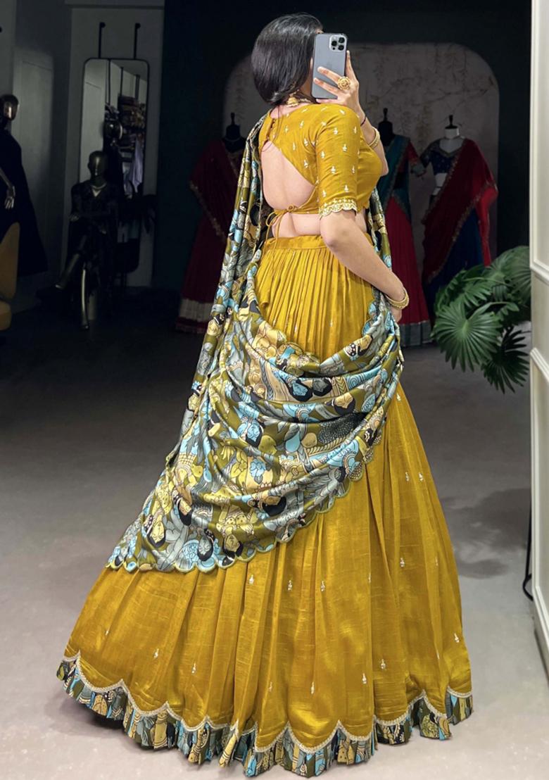 Yellow Embroiderd Silk Lehenga Set