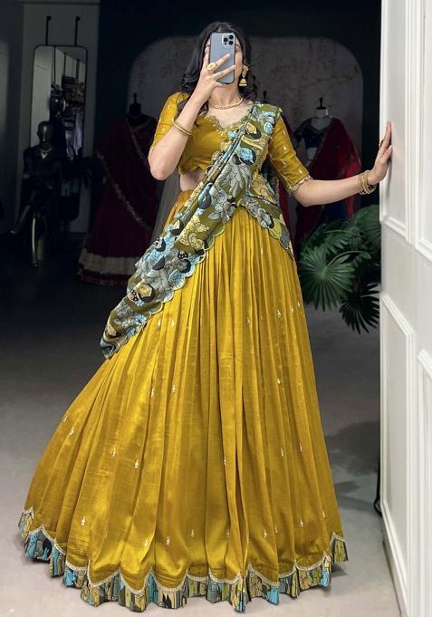Yellow Embroiderd Silk Lehenga Set