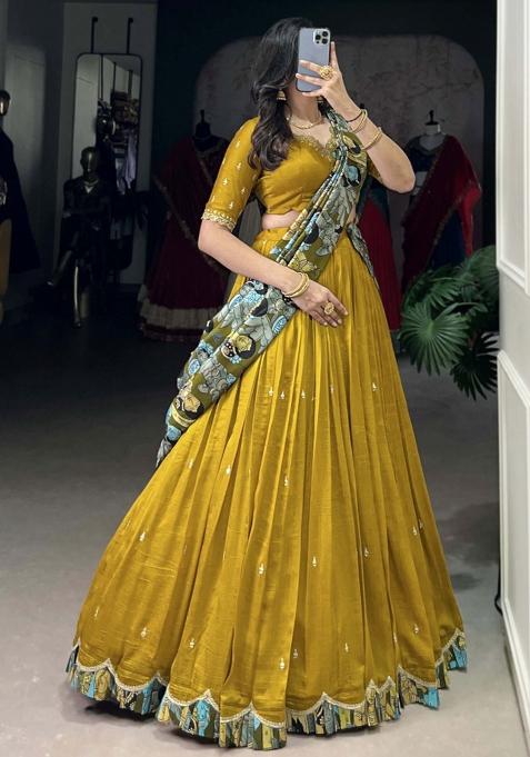 Yellow Embroiderd Silk Lehenga Set