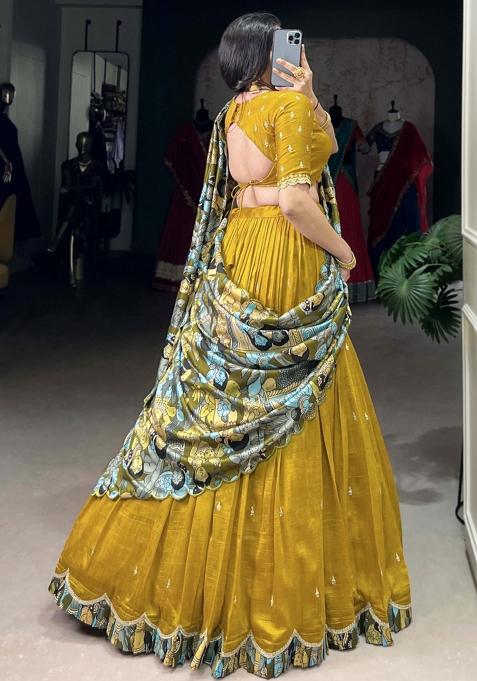 Yellow Embroiderd Silk Lehenga Set