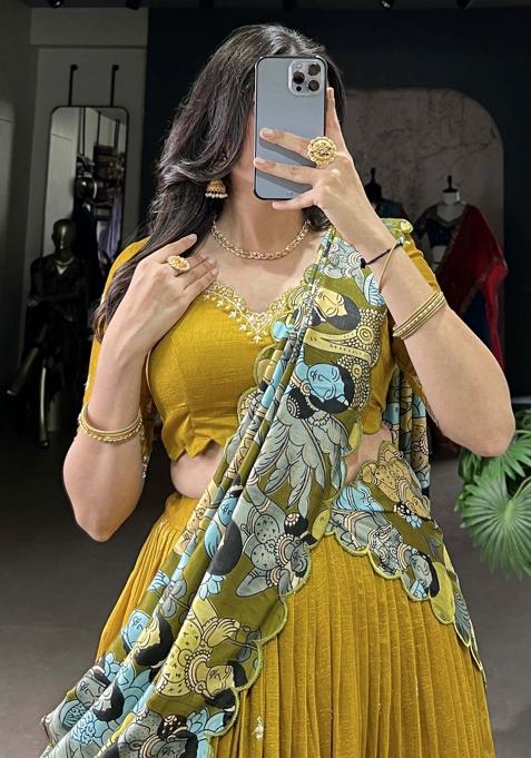 Yellow Embroiderd Silk Lehenga Set