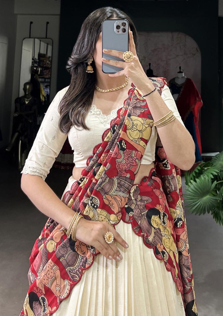 White Embroiderd Silk Lehenga Set