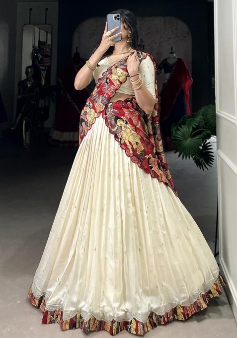 White Embroiderd Silk Lehenga Set