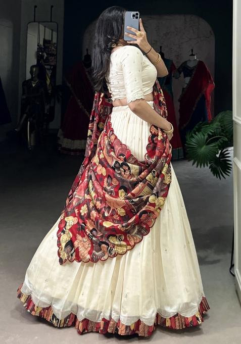 White Embroiderd Silk Lehenga Set