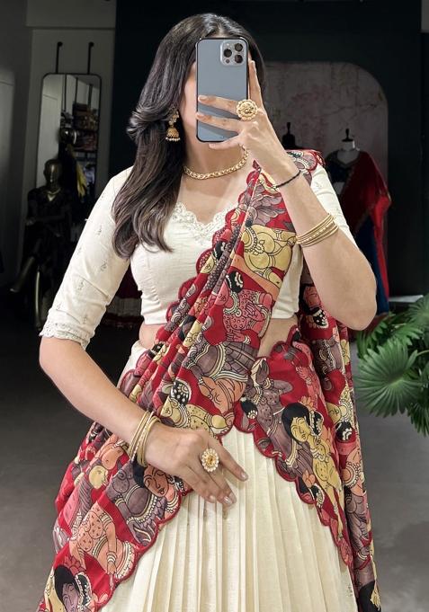 White Embroiderd Silk Lehenga Set