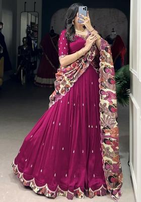 Pink Embroiderd Silk Lehenga Set