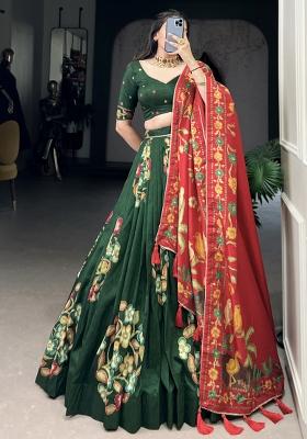 Green Embroiderd Silk Lehenga Set