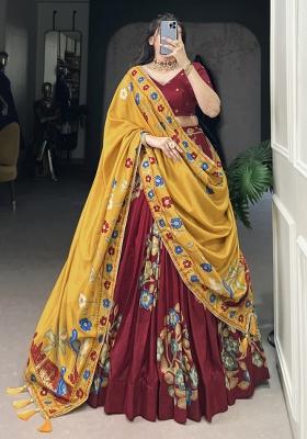 Maroon Embroiderd Silk Lehenga Set