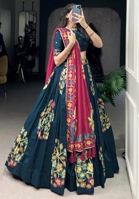 Blue Embroiderd Silk Lehenga Set