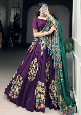 Purple Embroiderd Silk Lehenga Set