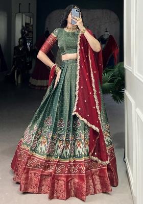 Green Embroiderd Blended Lehenga Set