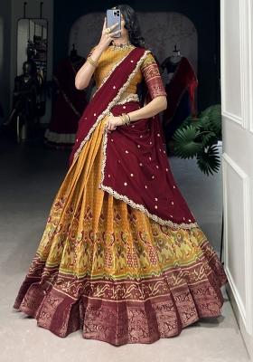 Yellow Embroiderd Blended Lehenga Set