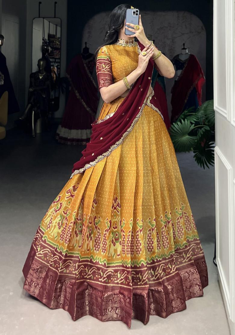 Yellow Embroiderd Blended Lehenga Set - Indya