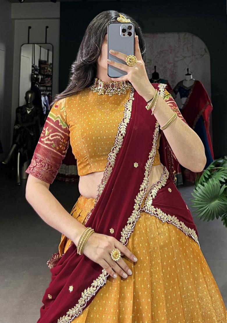 Yellow Embroiderd Blended Lehenga Set - Indya