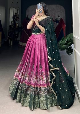 Pink Embroiderd Blended Lehenga Set