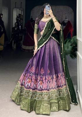 Purple Embroiderd Blended Lehenga Set