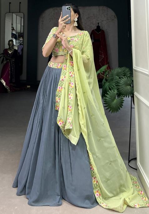 Grey Embroiderd Georgette Lehenga Set