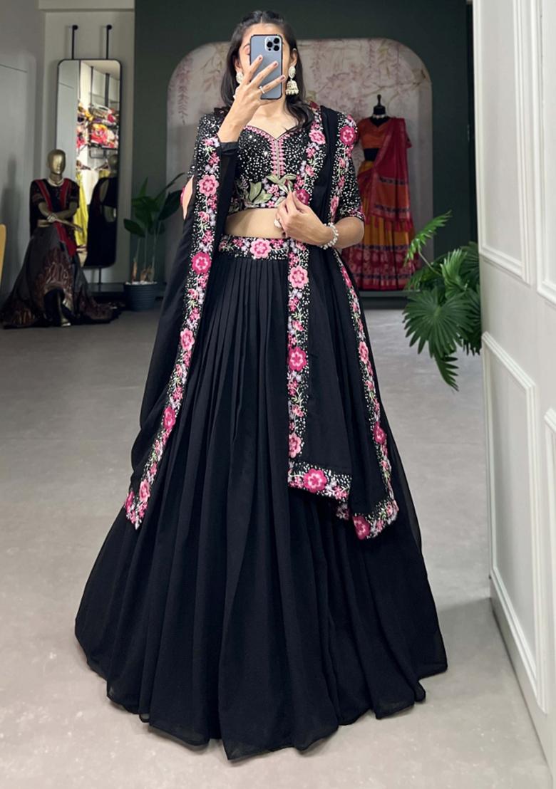 Black Embroiderd Georgette Lehenga Set