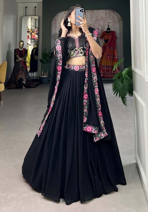 Black Embroiderd Georgette Lehenga Set