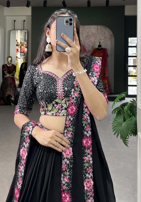 Black Embroiderd Georgette Lehenga Set
