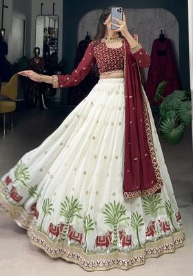 White Embroiderd Georgette Lehenga Set