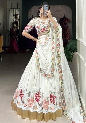 White Embroiderd Georgette Lehenga Set
