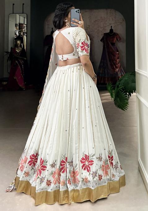 White Embroiderd Georgette Lehenga Set