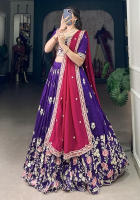 Purple Embroiderd Silk Lehenga Set
