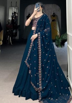 Blue Embroiderd Georgette Lehenga Set