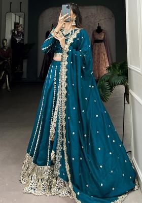 Blue Embroiderd Silk Lehenga Set