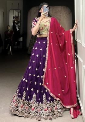 Purple Embroiderd Silk Lehenga Set