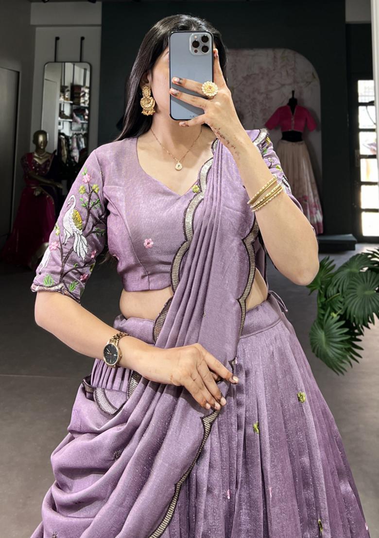 Purple Embroiderd Blended Lehenga Set - Indya