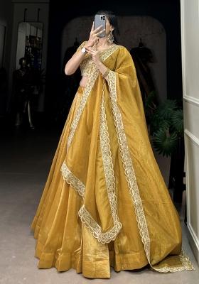 Yellow Embroiderd Blended Lehenga Set