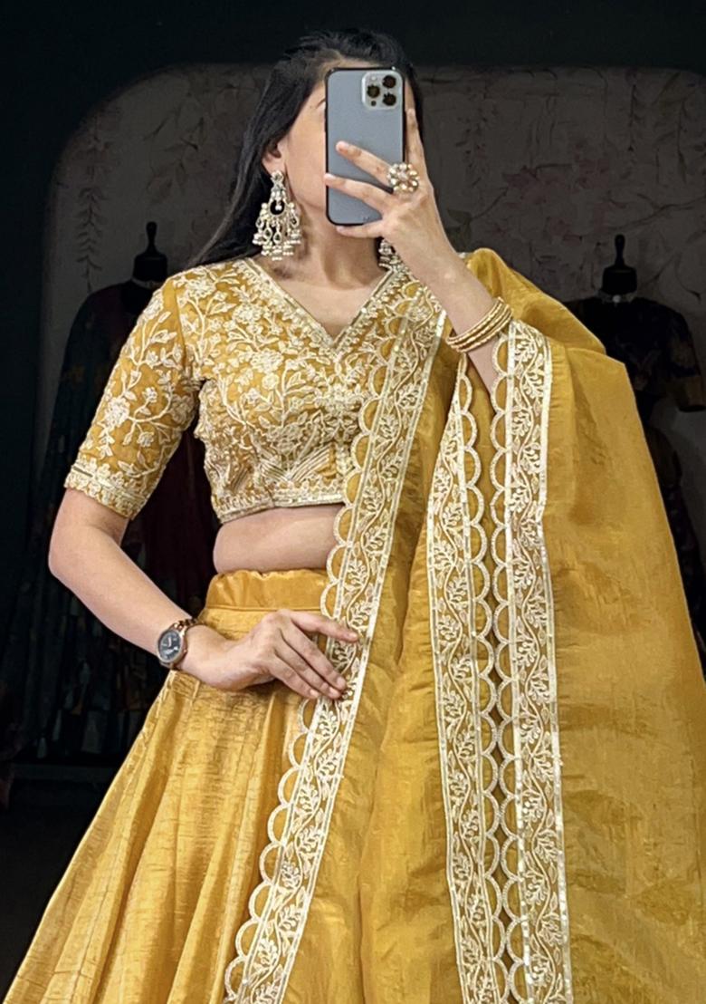 Yellow Embroiderd Blended Lehenga Set - Indya