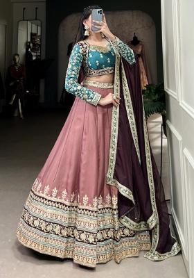 Peach Embroiderd Silk Lehenga Set
