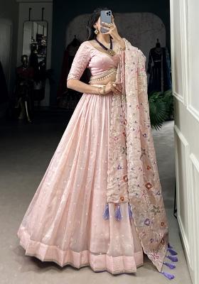 Pink Embroiderd Blended Lehenga Set