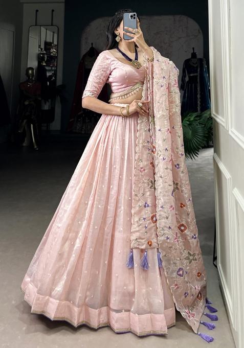 Pink Embroiderd Blended Lehenga Set