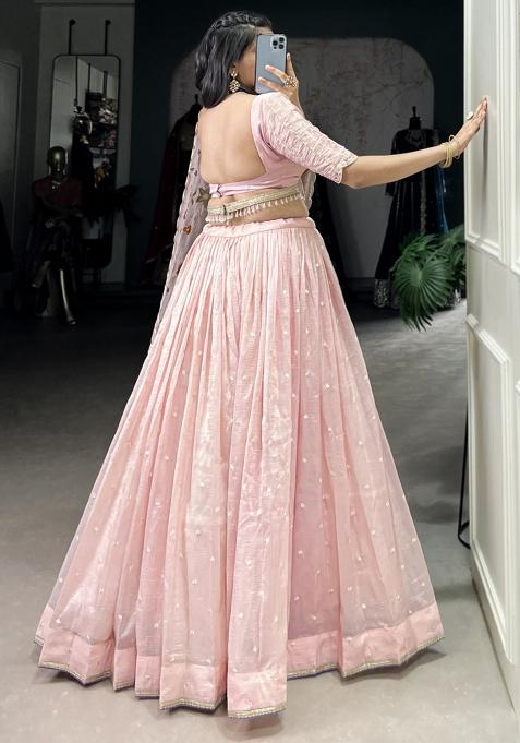 Pink Embroiderd Blended Lehenga Set