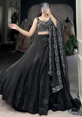 Black Embroiderd Blended Lehenga Set