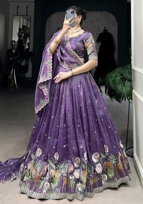Purple Embroiderd Blended Lehenga Set