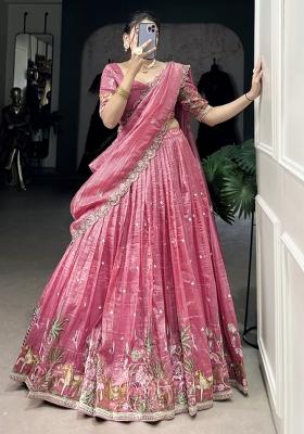Pink Embroiderd Blended Lehenga Set