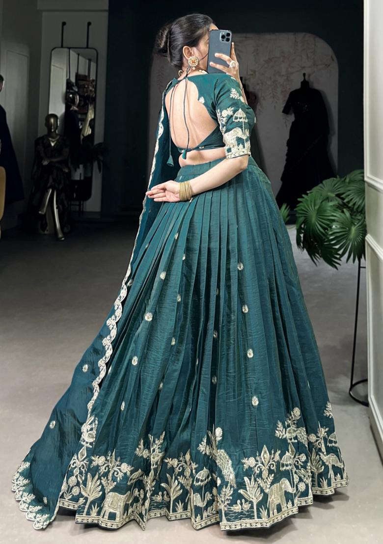 Blue Embroiderd Blended Lehenga Set