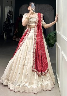 White Embroiderd Silk Lehenga Set