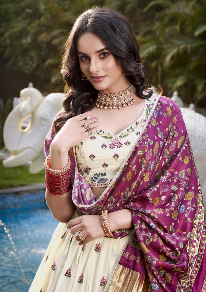 Wine Embroiderd Cotton Lehenga Set - Indya