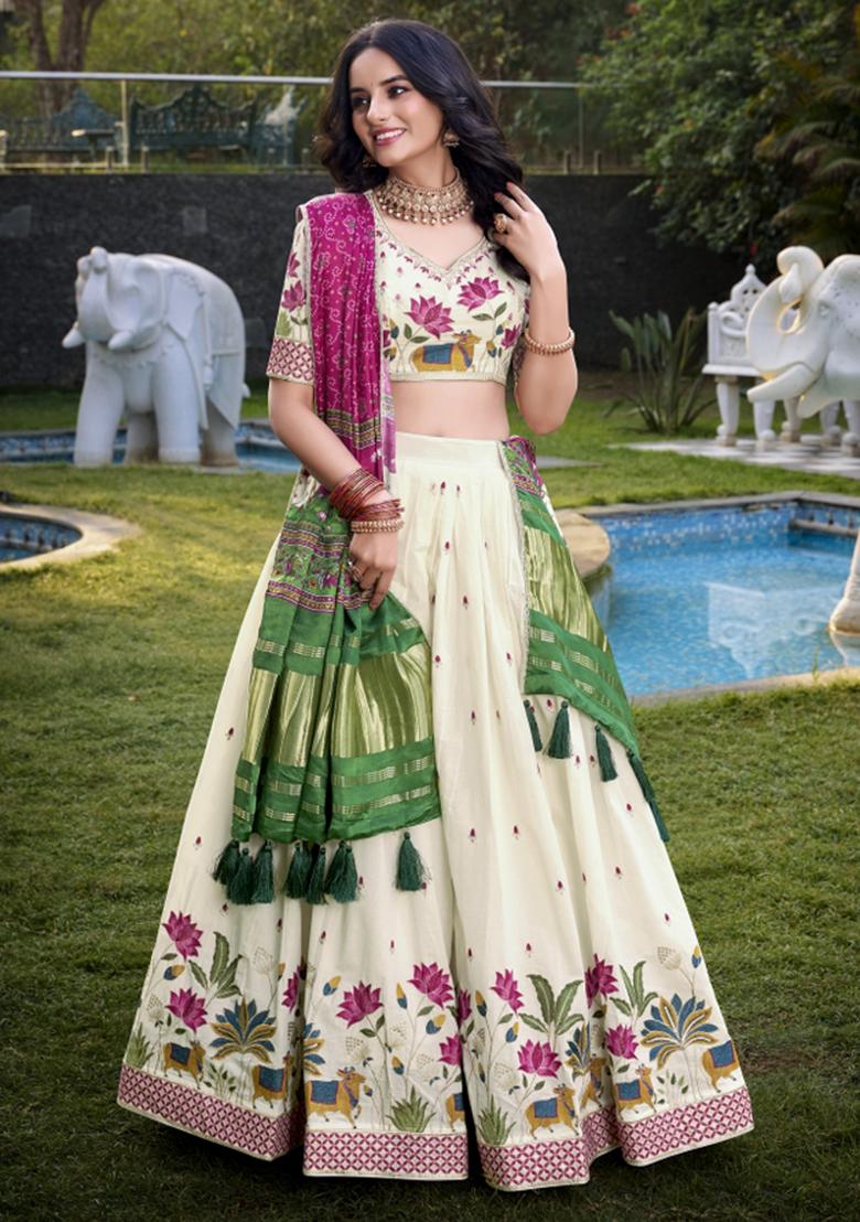 Pink Embroiderd Cotton Lehenga Set - Indya