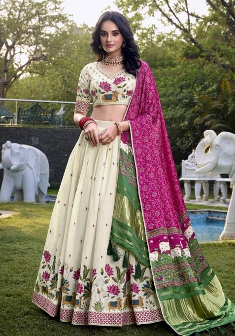 Pink Embroiderd Cotton Lehenga Set