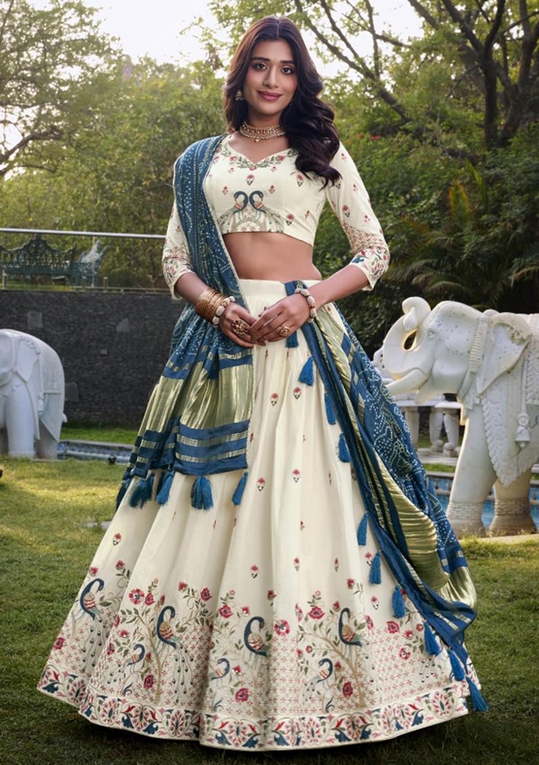 Blue Embroiderd Cotton Lehenga Set - Indya