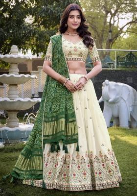 Green Embroiderd Cotton Lehenga Set