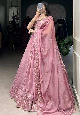 Pink Embroiderd Blended Lehenga Set